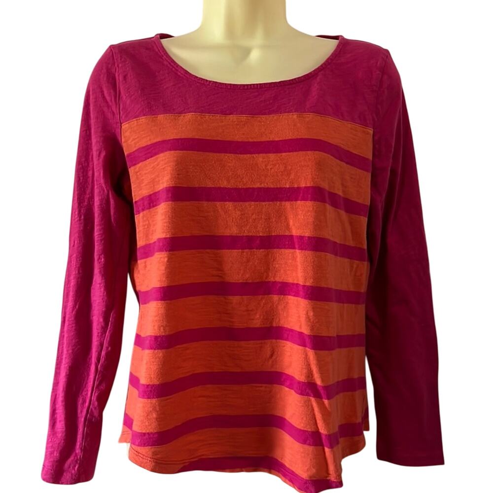 Talbots Pink & Orange Striped Cotton Knit Top Blouse Woman Size Medium